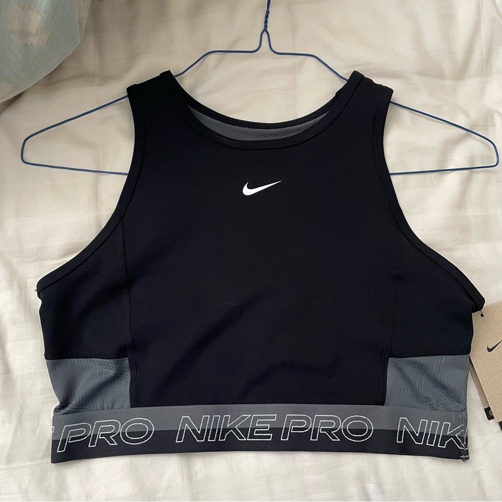 Nike Pro Dri-FIT Cropped Tank Top Sports Bra Black and Grey Size Small 4/6 NWT